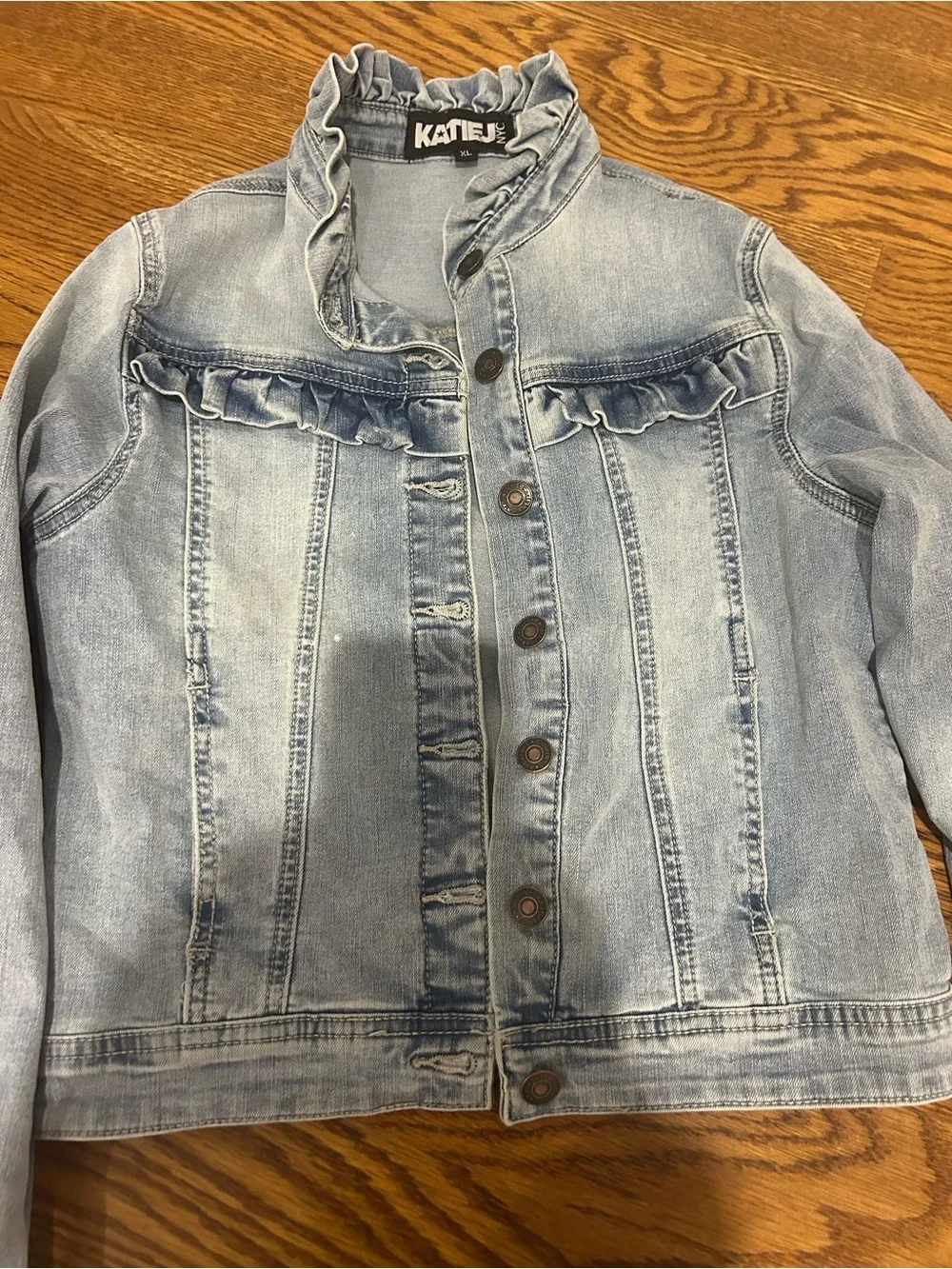 Katie J Ruffle-Trim Denim Jacket- Size XL Youth Tween